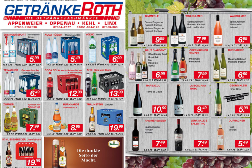 Aktuelles Flugblatt von Getränke Roth - Appenweier, Oppenau, Kehl und Linx